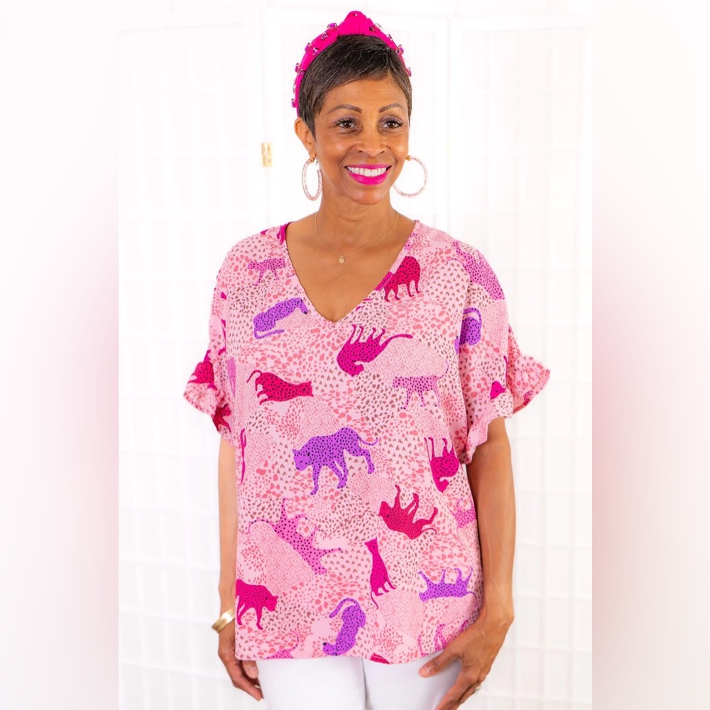 Entro pink Leopard print blouse